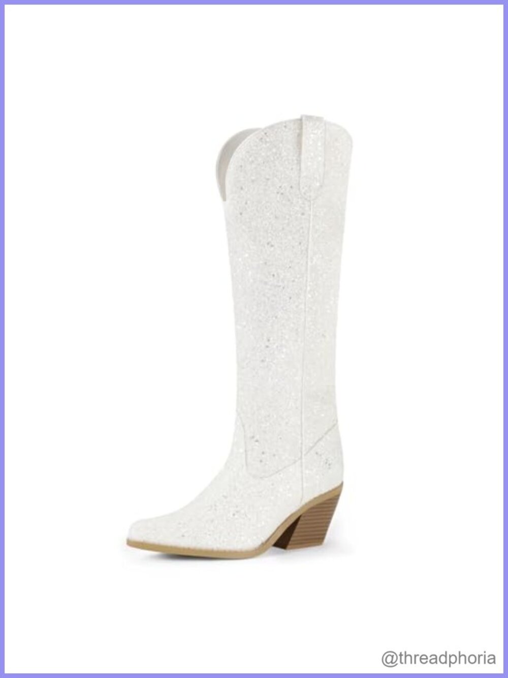 IDIFU Glitter Sequin Knee-High Cowboy Boots Womens Pointed Toe Block Heel Side